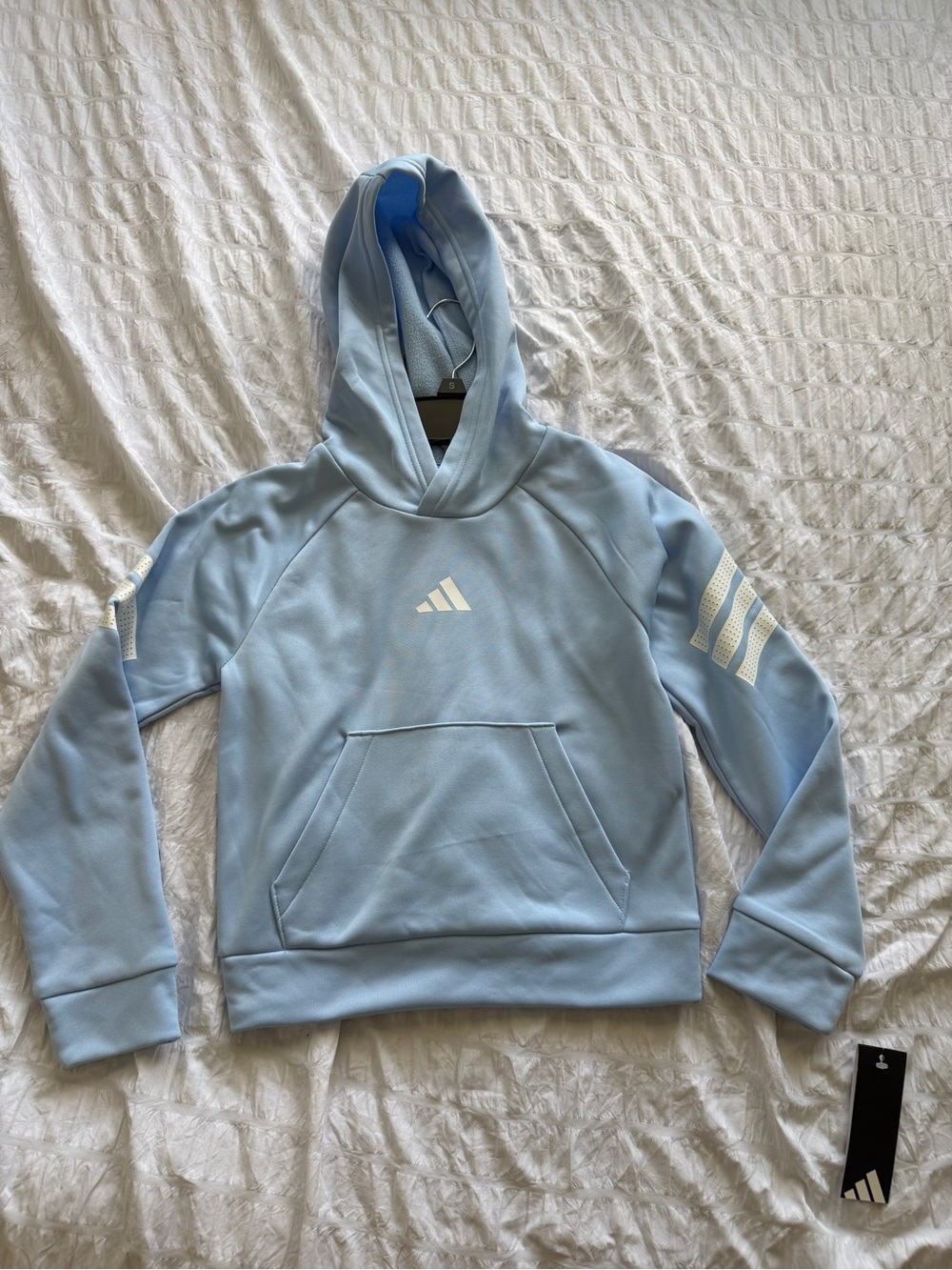 adidas Light Blue Pullover Hoodie with White Logo Accent